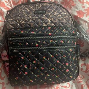 Betsey Johnson Black Floral Quilted Backpack